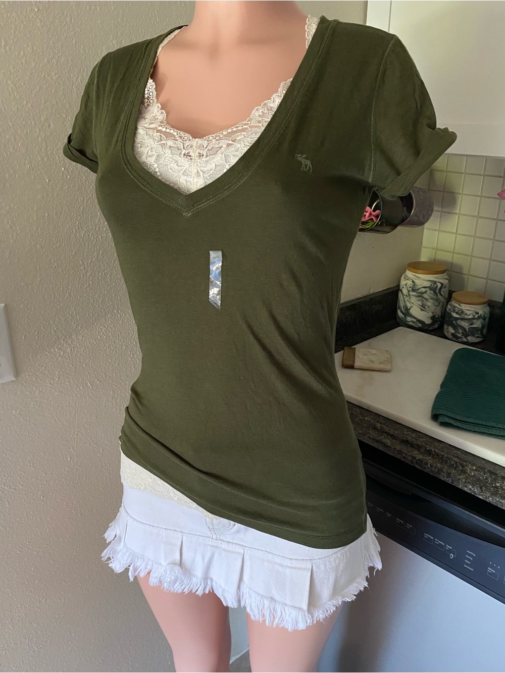 Y2k vintage NWT Abercrombie green v neck short sleeve t shirt